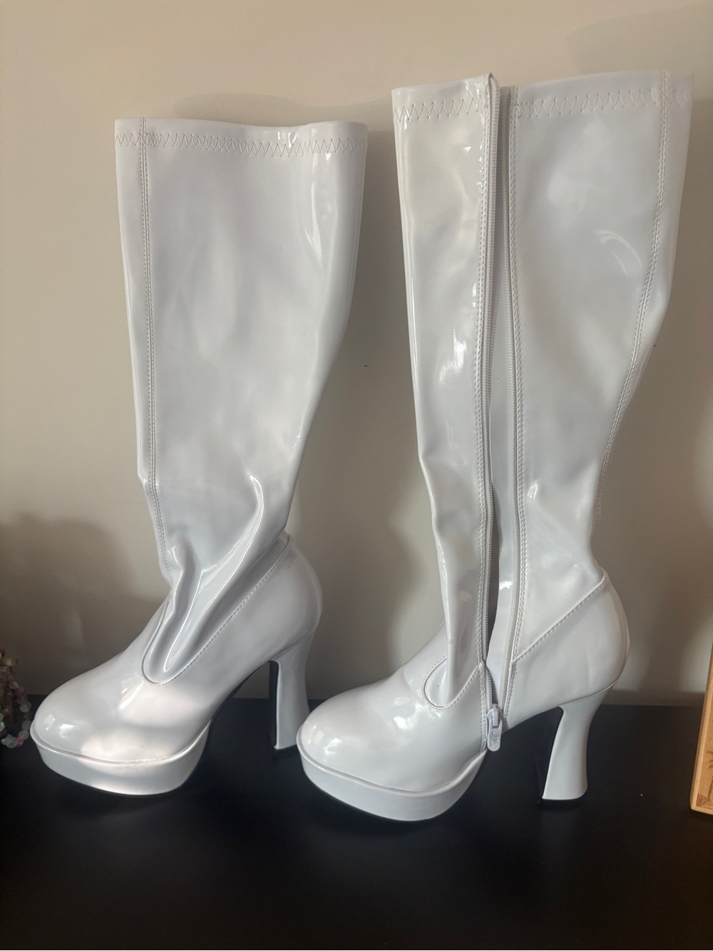 White patent Ellie Knee High Boots